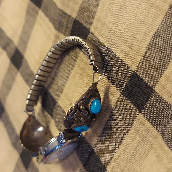 Vintage Native American Turquoise Sterling Silver Watch Bracelet - Picture 2 of 10